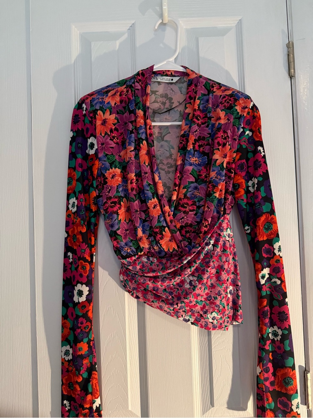 Zara Multicolor Floral Draped Wrap Top